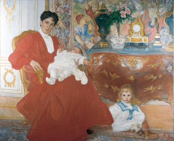 La señora Dora Lamm y sus dos hijos mayores 1903 Carl Larsson Pinturas al óleo